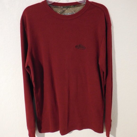 Real Tree Thermal Top Mens  Burgundy Waffle Knit Woven Long Sleeve Size M - Picture 1 of 8